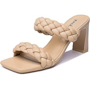 Yanhom Women’s Double Braided Heels Sandals Fashion Square Toe Heels